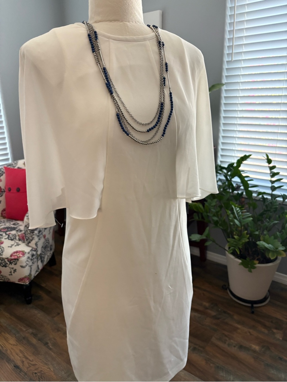 Halston Elegant Cream Cape Sleeve Sheath Dress